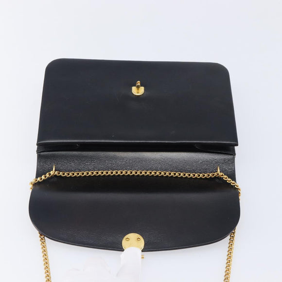 Christian Dior Chain Shoulder Bag Leather Black Gold Auth ep15864