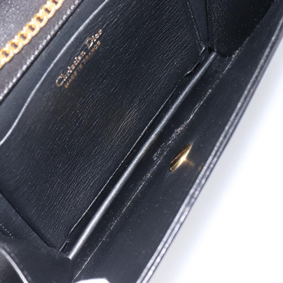 Christian Dior Chain Shoulder Bag Leather Black Gold Auth ep15864
