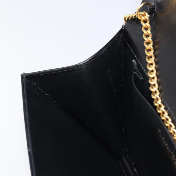 Christian Dior Chain Shoulder Bag Leather Black Gold Auth ep15864