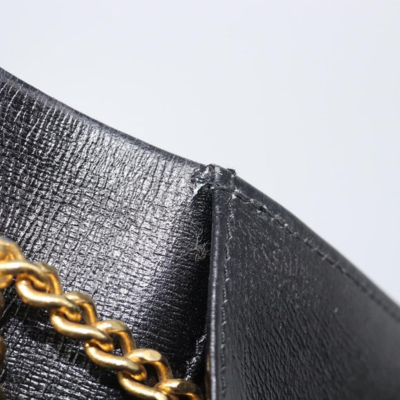 Christian Dior Chain Shoulder Bag Leather Black Gold Auth ep15864