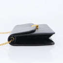 Christian Dior Chain Shoulder Bag Leather Black Gold Auth ep15864-5