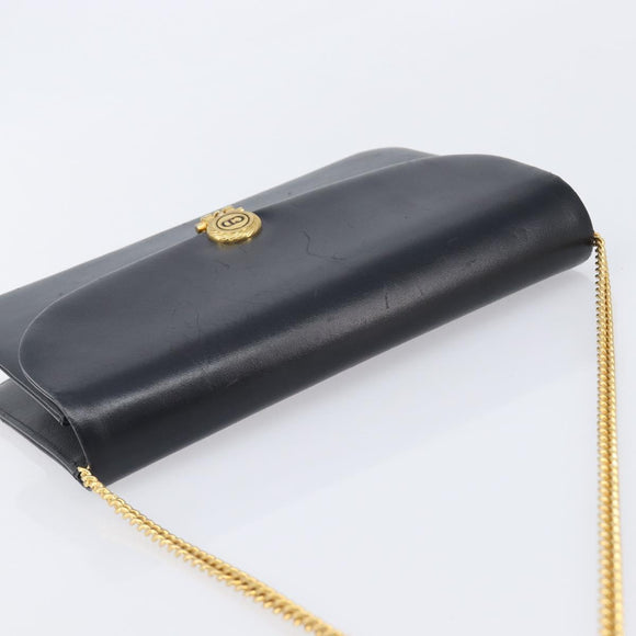 Christian Dior Chain Shoulder Bag Leather Black Gold Auth ep15864