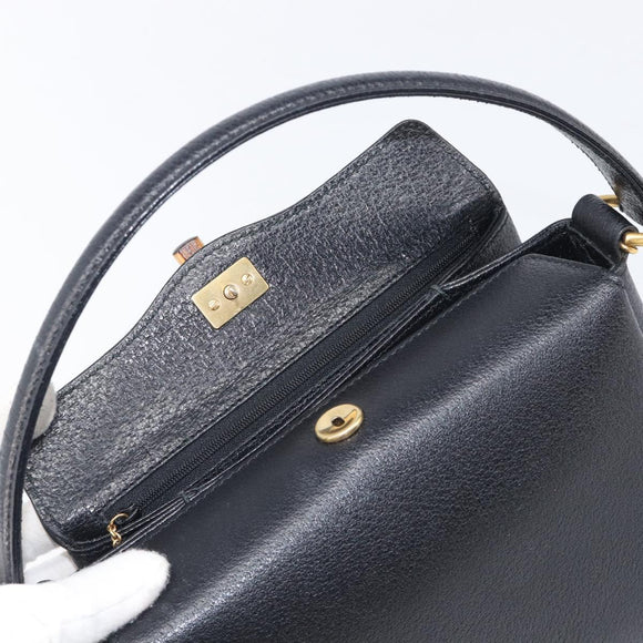 GUCCI Bamboo Hand Bag Leather Black Gold 000 926 0175 Auth ep15867A