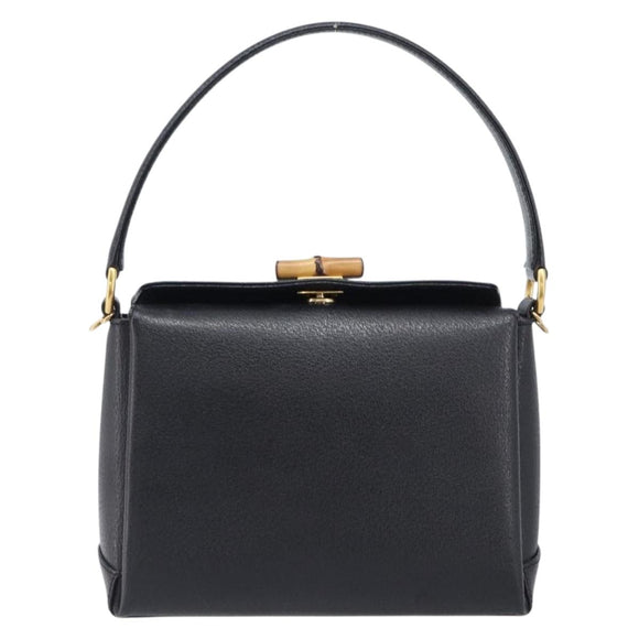 GUCCI Bamboo Hand Bag Leather Black Gold 000 926 0175 Auth ep15867A