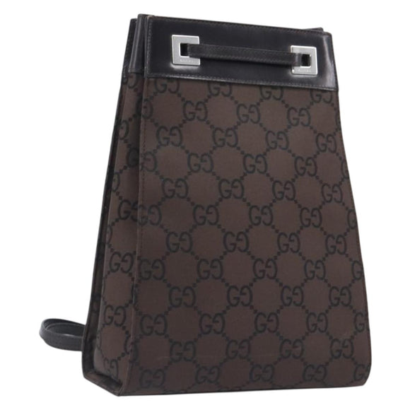 GUCCI GG Canvas Shoulder Bag Dark Brown Silver 003 0220 Auth ep15872