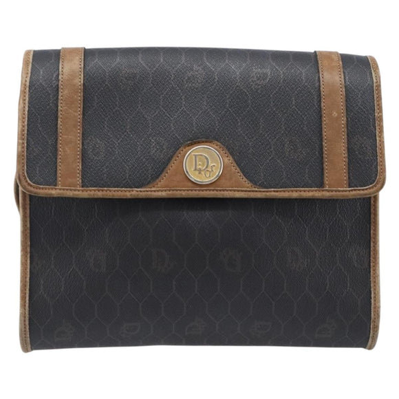 Christian Dior Honeycomb Canvas Shoulder Bag PVC Black Gold Auth ep15874