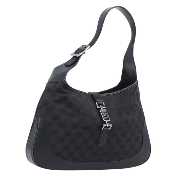 GUCCI GG Canvas Jackie Shoulder Bag Black Silver 001 3306 Auth ep15894
