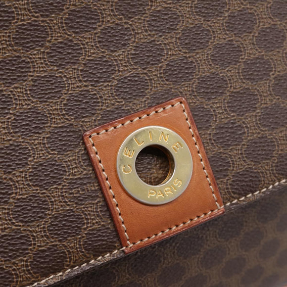 CELINE Macadam Canvas Shoulder Bag PVC Leather Brown Gold Auth ep15895
