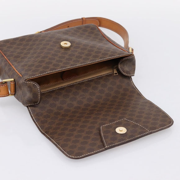 CELINE Macadam Canvas Shoulder Bag PVC Leather Brown Gold Auth ep15895