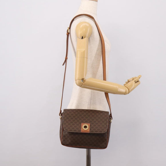 CELINE Macadam Canvas Shoulder Bag PVC Leather Brown Gold Auth ep15895