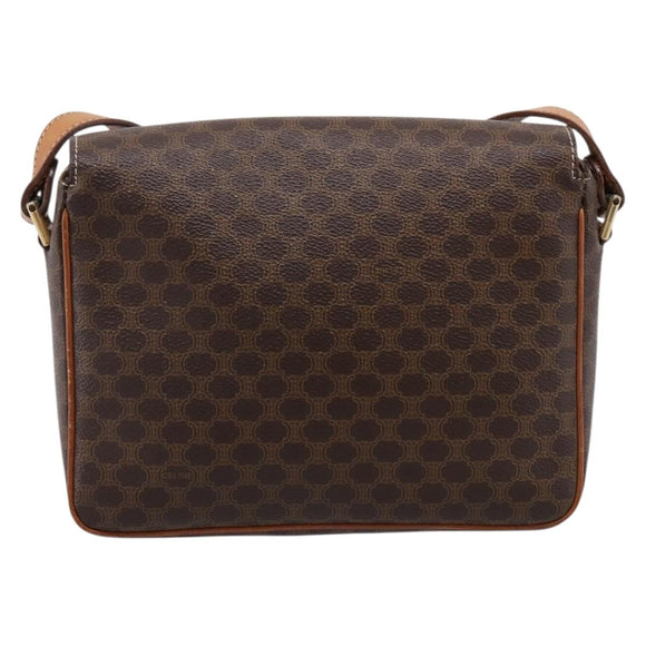 CELINE Macadam Canvas Shoulder Bag PVC Leather Brown Gold Auth ep15895