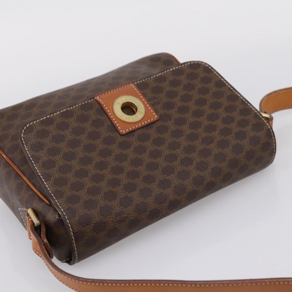 CELINE Macadam Canvas Shoulder Bag PVC Leather Brown Gold Auth ep15895