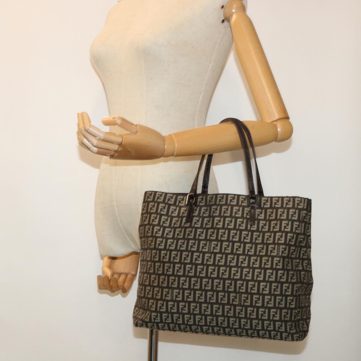 FENDI Zucchino Canvas Tote Bag Brown Auth ep1590