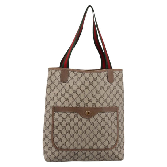 GUCCI GG Supreme Web Sherry Line Tote Bag Beige Gold 39 02003 Auth ep15903