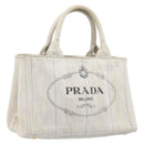 PRADA Canapa PM Hand Bag Canvas Gray Gold Auth ep15913-1