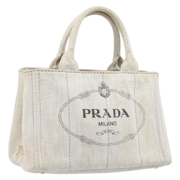 PRADA Canapa PM Hand Bag Canvas Gray Gold Auth ep15913
