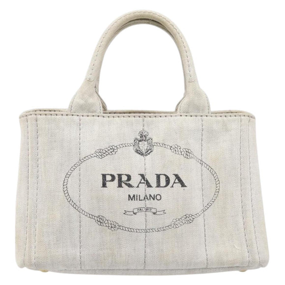 PRADA Canapa PM Hand Bag Canvas Gray Gold Auth ep15913