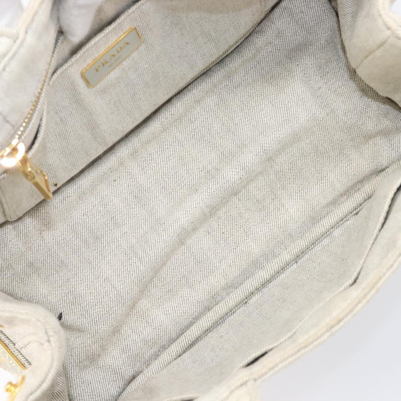 PRADA Canapa PM Hand Bag Canvas Gray Gold Auth ep15913