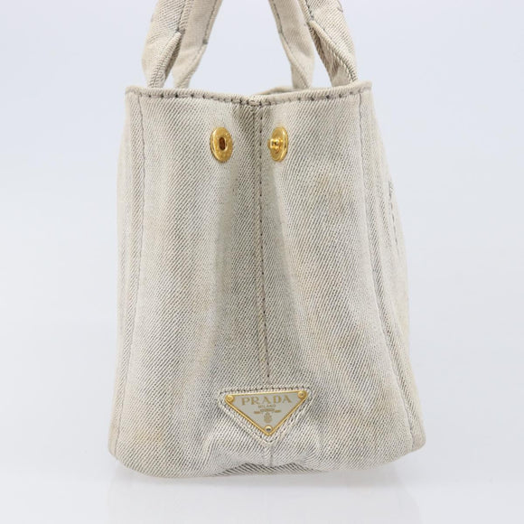 PRADA Canapa PM Hand Bag Canvas Gray Gold Auth ep15913