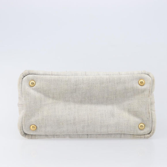 PRADA Canapa PM Hand Bag Canvas Gray Gold Auth ep15913
