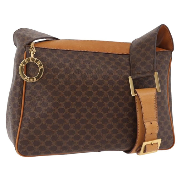CELINE Macadam Canvas Shoulder Bag PVC Leather Brown Gold Auth ep15915