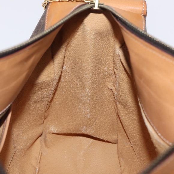 CELINE Macadam Canvas Shoulder Bag PVC Leather Brown Gold Auth ep15915