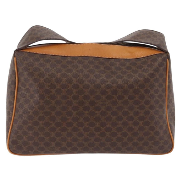 CELINE Macadam Canvas Shoulder Bag PVC Leather Brown Gold Auth ep15915