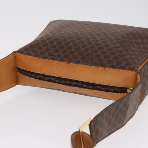 CELINE Macadam Canvas Shoulder Bag PVC Leather Brown Gold Auth ep15915