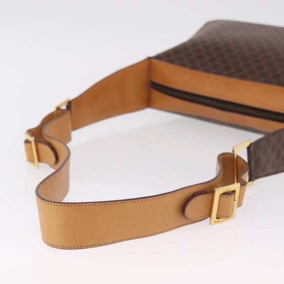 CELINE Macadam Canvas Shoulder Bag PVC Leather Brown Gold Auth ep15915
