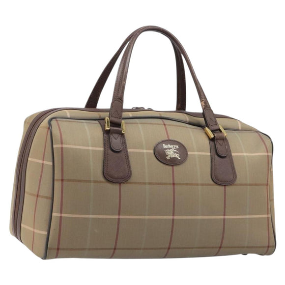 Burberrys Nova Check Boston Bag Canvas Beige Gold Auth ep15916