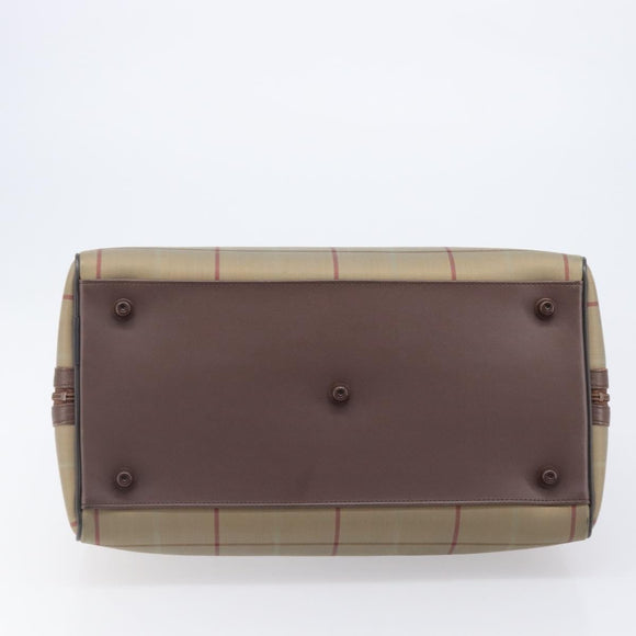 Burberrys Nova Check Boston Bag Canvas Beige Gold Auth ep15916