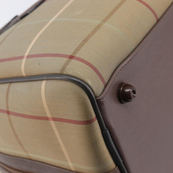 Burberrys Nova Check Boston Bag Canvas Beige Gold Auth ep15916