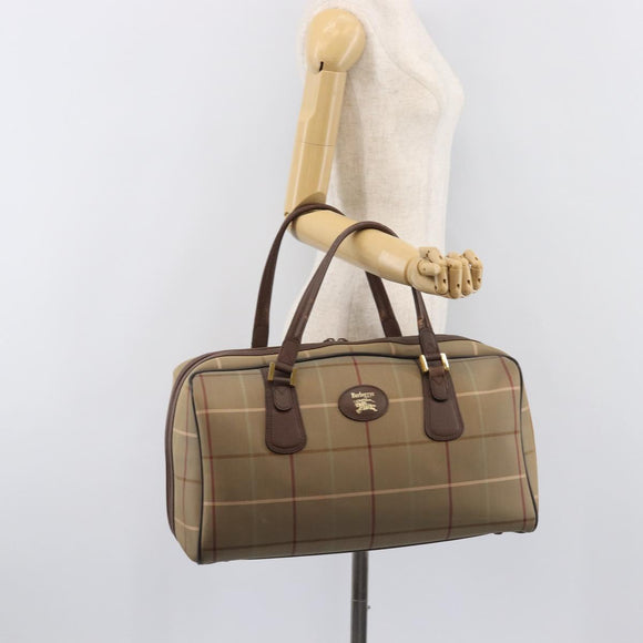 Burberrys Nova Check Boston Bag Canvas Beige Gold Auth ep15916