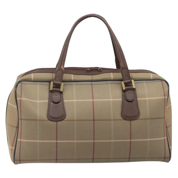 Burberrys Nova Check Boston Bag Canvas Beige Gold Auth ep15916
