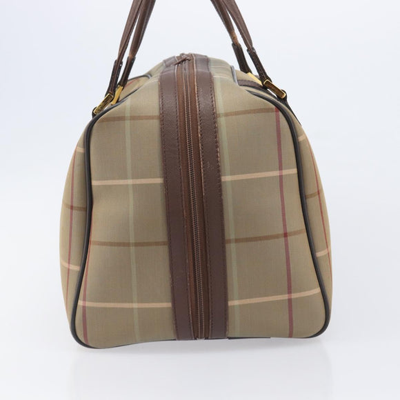 Burberrys Nova Check Boston Bag Canvas Beige Gold Auth ep15916