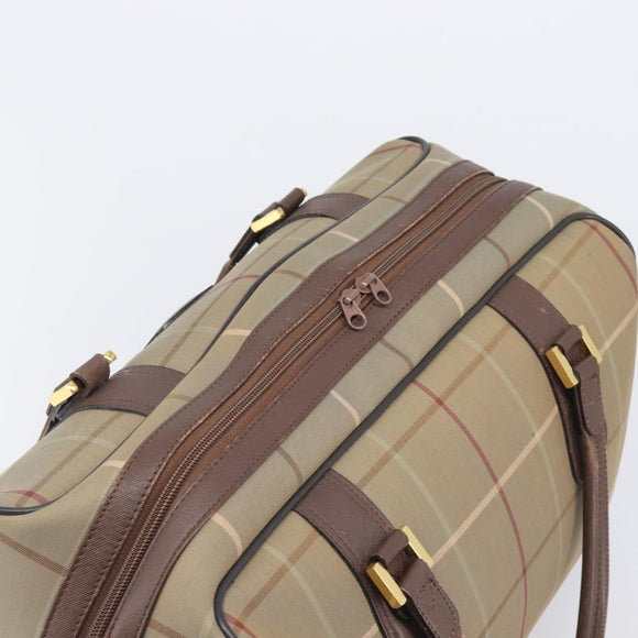 Burberrys Nova Check Boston Bag Canvas Beige Gold Auth ep15916