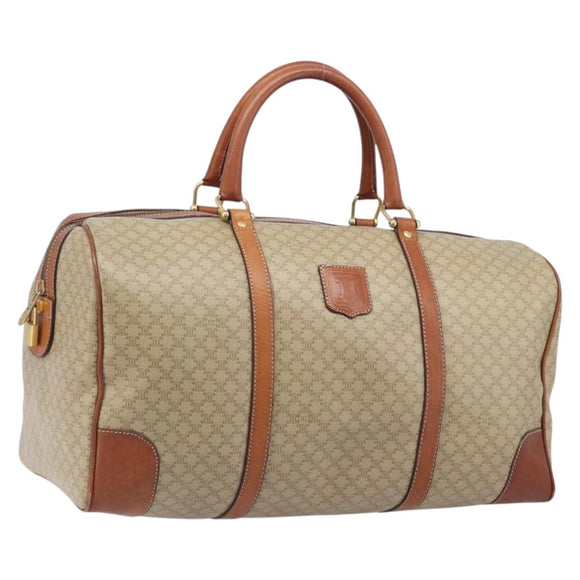 CELINE Macadam Canvas Boston Bag PVC Beige Gold Auth ep15919