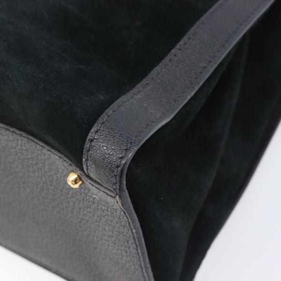 GUCCI Bamboo Hand Bag Suede Black Gold Tone 002 2853 0260 0 Auth ep15934