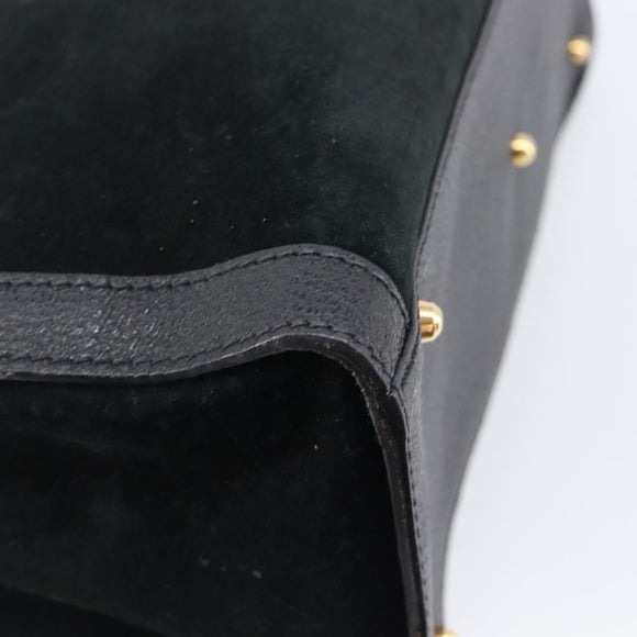 GUCCI Bamboo Hand Bag Suede Black Gold Tone 002 2853 0260 0 Auth ep15934
