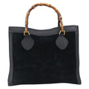 GUCCI Bamboo Hand Bag Suede Black Gold Tone 002 2853 0260 0 Auth ep15934-13