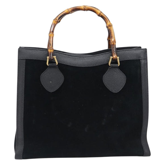 GUCCI Bamboo Hand Bag Suede Black Gold Tone 002 2853 0260 0 Auth ep15934