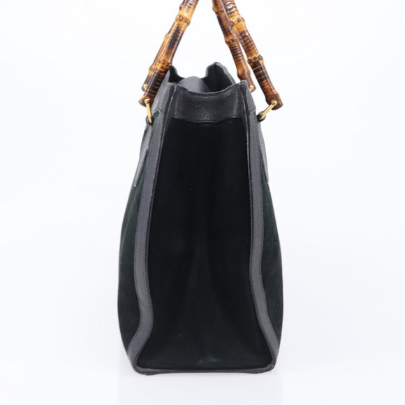 GUCCI Bamboo Hand Bag Suede Black Gold Tone 002 2853 0260 0 Auth ep15934