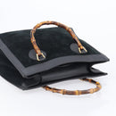 GUCCI Bamboo Hand Bag Suede Black Gold Tone 002 2853 0260 0 Auth ep15934-6