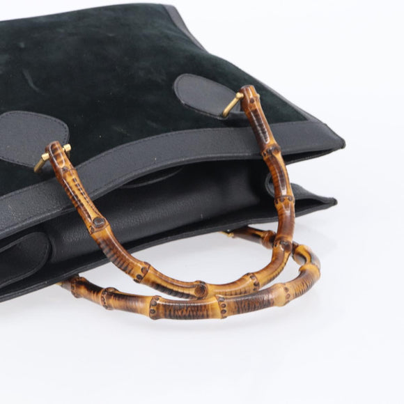 GUCCI Bamboo Hand Bag Suede Black Gold Tone 002 2853 0260 0 Auth ep15934