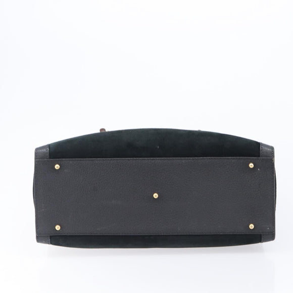 GUCCI Bamboo Hand Bag Suede Black Gold Tone 002 2853 0260 0 Auth ep15934