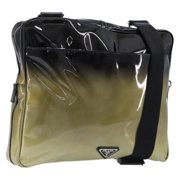 PRADA Shoulder Bag Patent leather Green Silver Auth ep15935A