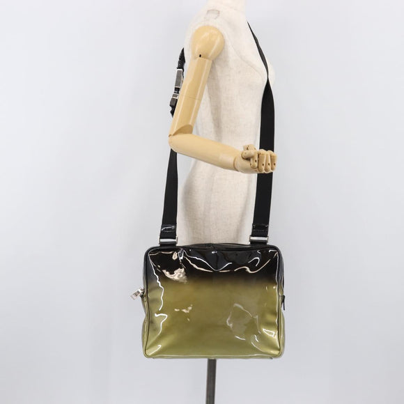 PRADA Shoulder Bag Patent leather Green Silver Auth ep15935A