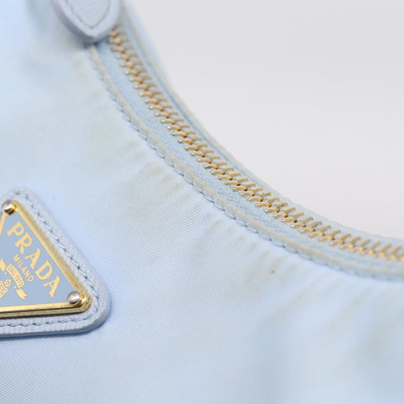 PRADA Hand Bag Nylon Light Blue Gold Auth ep15940A