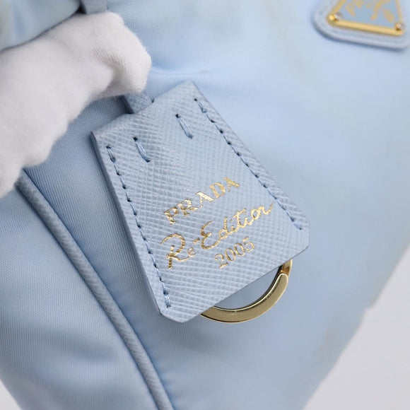 PRADA Hand Bag Nylon Light Blue Gold Auth ep15940A
