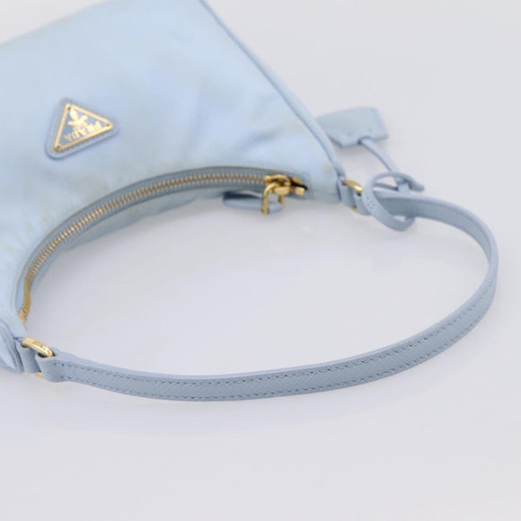 PRADA Hand Bag Nylon Light Blue Gold Auth ep15940A